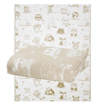 Kocyk dziecięcy bawełniany dis.12/29 Sowy beżowe 100x140 cm TM Yaroslav