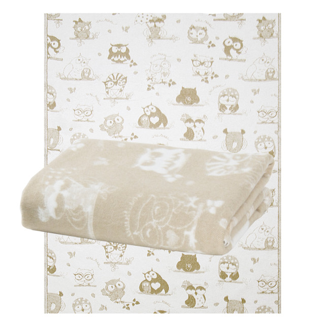 Kocyk dziecięcy bawełniany dis.12/29 Sowy beżowe 100x140 cm TM Yaroslav