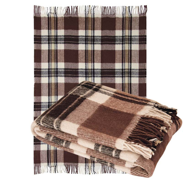 Plaid półwełna dis.2 brązowe komórka TM Jarosław