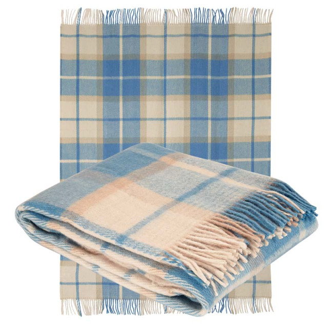 Plaid półwełna dis.9 niebiesko-beżowy komórka TM Jarosław