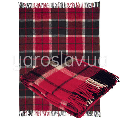 Plaid półwełna dis.7 czerwony komórka TM Jarosław