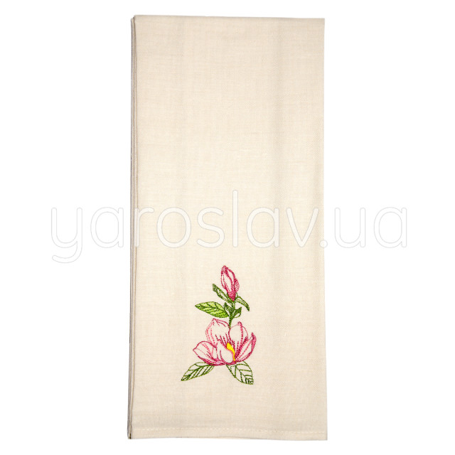 Ręcznik pół lniany z haftem 001 magnolii 45x75 cm TM Yaroslav