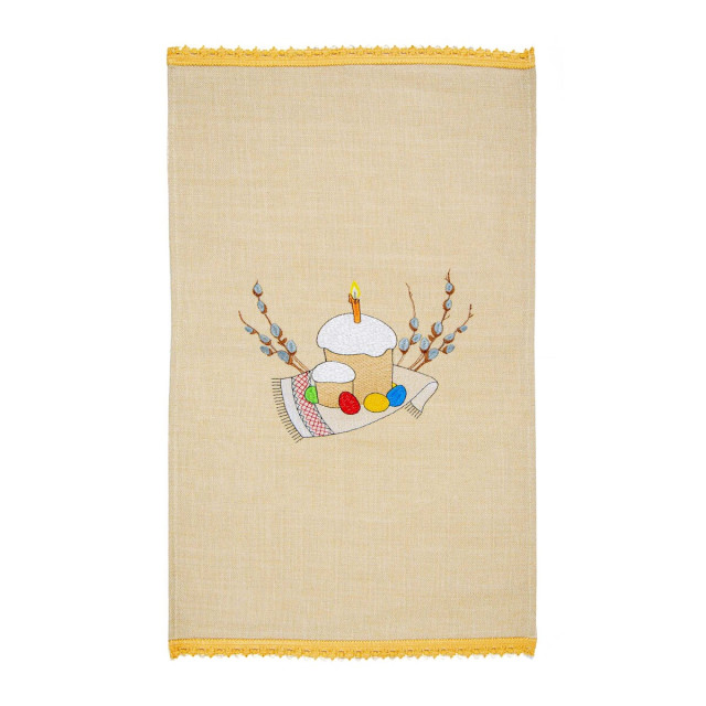 Serwetka półlniana wielkanocna z haftem i koronką TM Jarosław