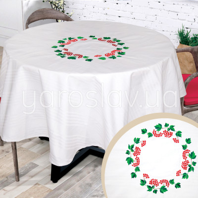 Obrus bawełna z haftem biała okrągła 002 kalina TM Jarosław