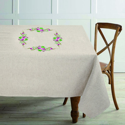 Obrus ​​lpółlen z haftem 003 beżowy TM Jarosław