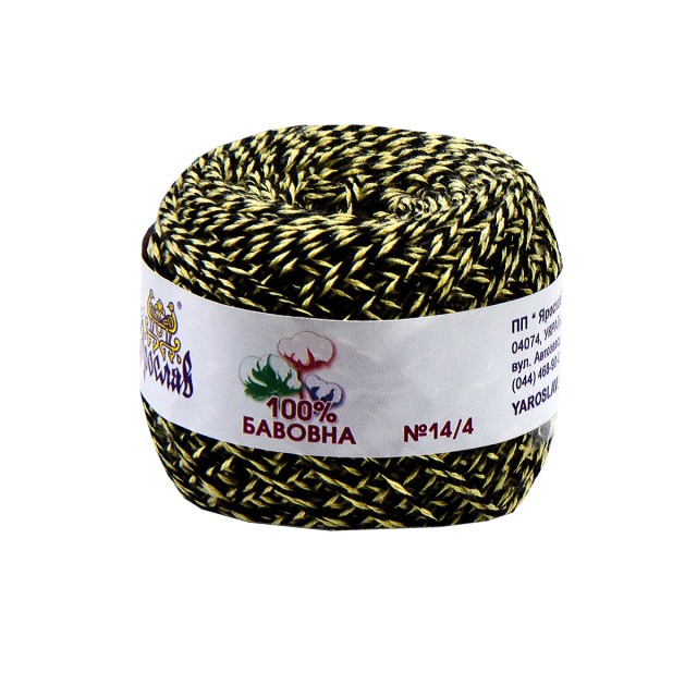 Przędza bawełna 14/4 melanż nr.300/500 żółto-czarny 50g/175m TM Jarosław