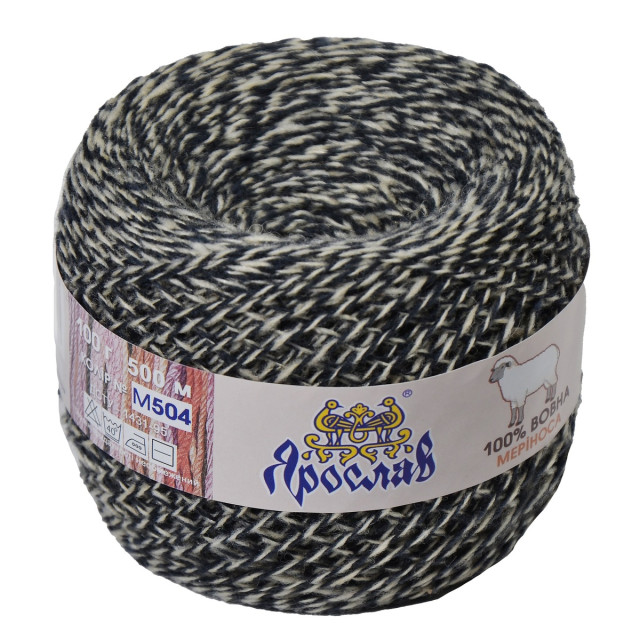 Przędza z wełny merynosowej 10/2 №M504 melanż сiemna stal 100g/500m TM Jarosław